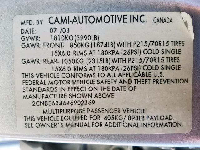 2CNBE634646902169 - 2004 CHEVROLET TRACKER LT SILVER photo 10