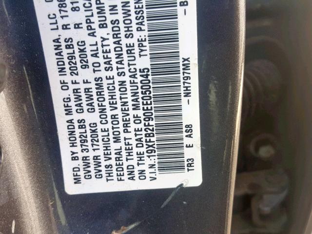 19XFB2F90EE050045 - 2014 HONDA CIVIC EXL 灰色 照片 10