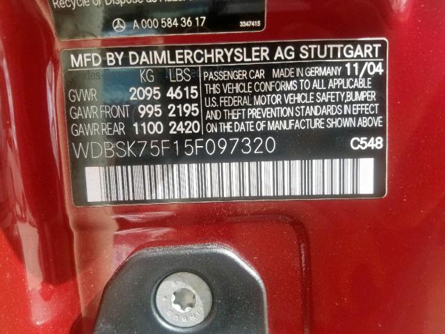 WDBSK75F15F097320 - 2005 MERCEDES-BENZ SL 500 RED photo 10