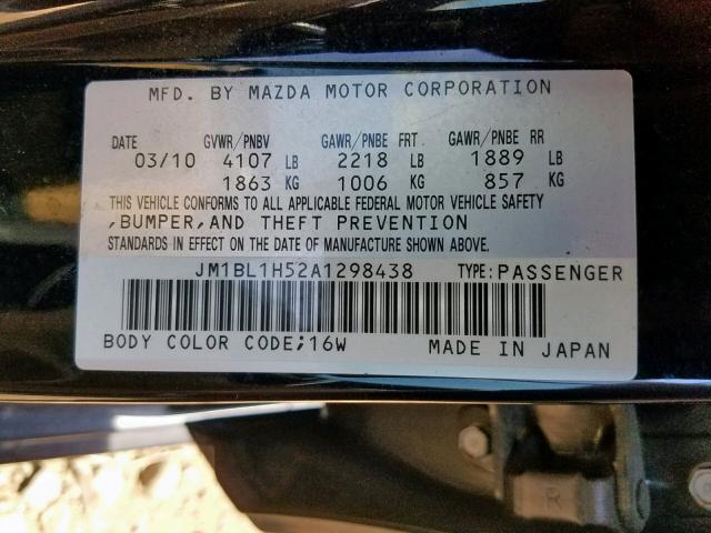 JM1BL1H52A1298438 - 2010 MAZDA 3 S BLACK photo 10