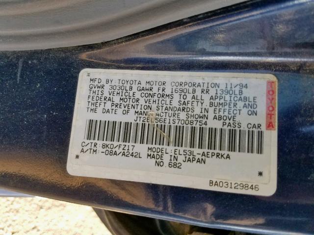 JT2EL56E1S7008754 - 1995 TOYOTA TERCEL DX BLUE photo 10