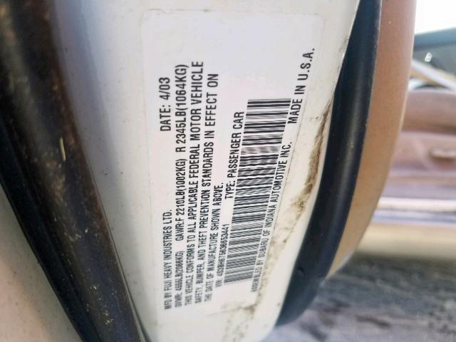 4S3BH675636653441 - 2003 SUBARU LEGACY OUT WHITE photo 10