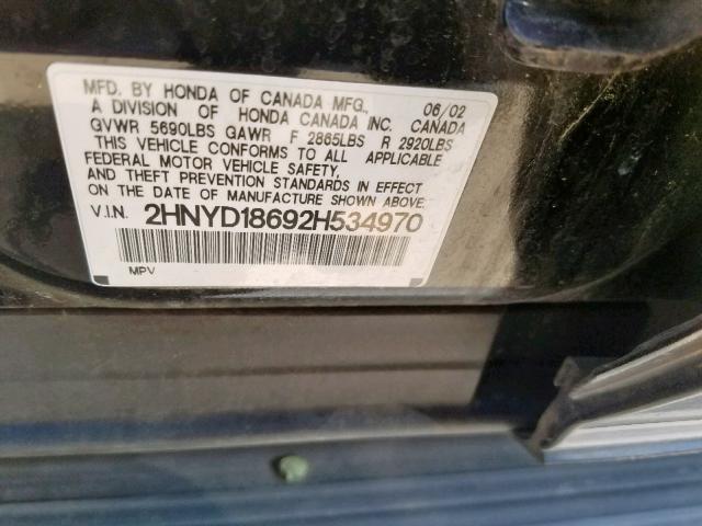 2HNYD18692H534970 - 2002 ACURA MDX TOURIN BLACK photo 10