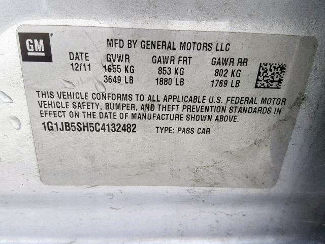 1G1JB5SH5C4132482 - 2012 CHEVROLET SONIC LS 银色 照片 10