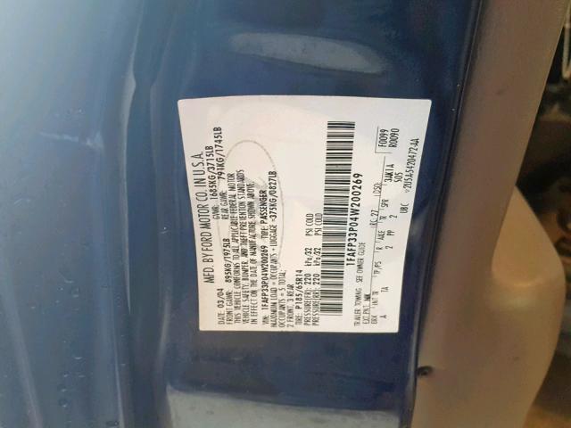 1FAFP33P04W200269 - 2004 FORD FOCUS LX BLUE photo 10