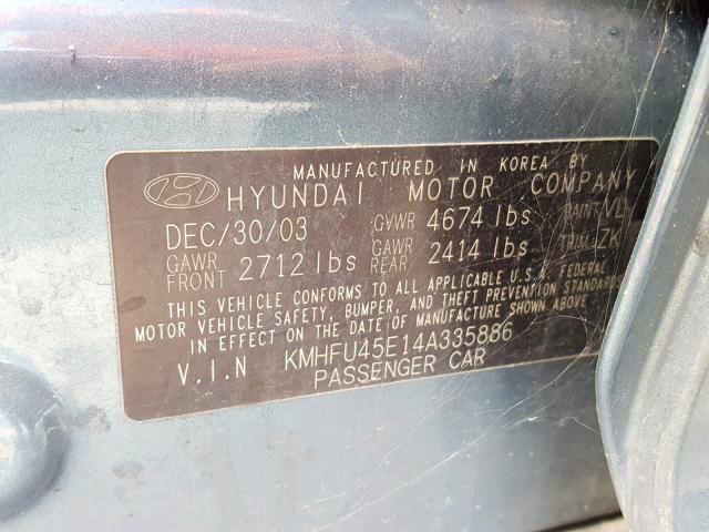 KMHFU45E14A335886 - 2004 HYUNDAI XG 350 GREEN photo 10