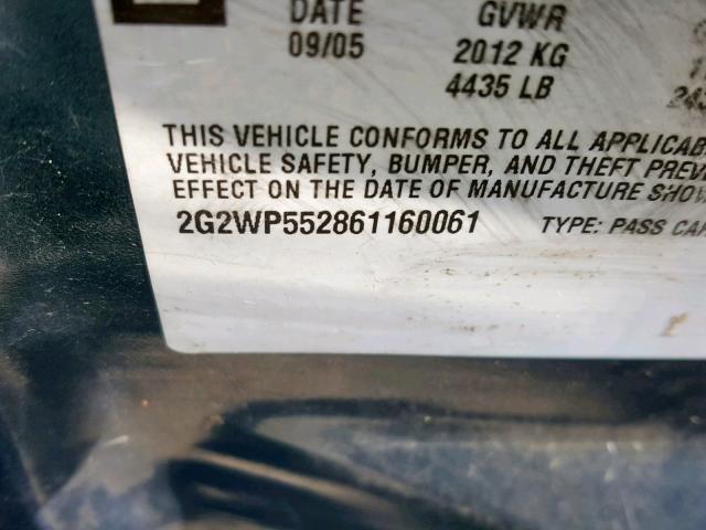 2G2WP552861160061 - 2006 PONTIAC GRAND PRIX BLUE photo 10