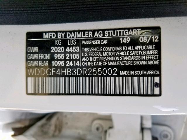 WDDGF4HB3DR255002 - 2013 MERCEDES-BENZ C 250 WHITE photo 10