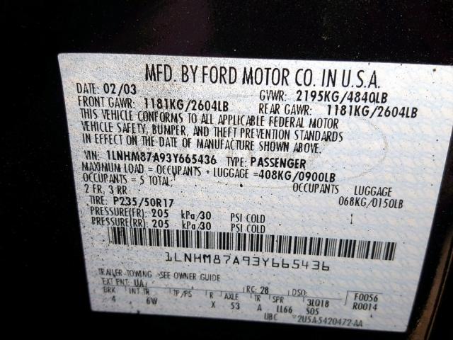 1LNHM87A93Y665436 - 2003 LINCOLN LS BLACK photo 10