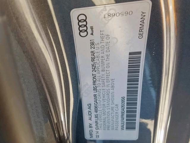 WAULFAFR6EA050956 - 2014 AUDI A5 PREMIUM GRAY photo 10