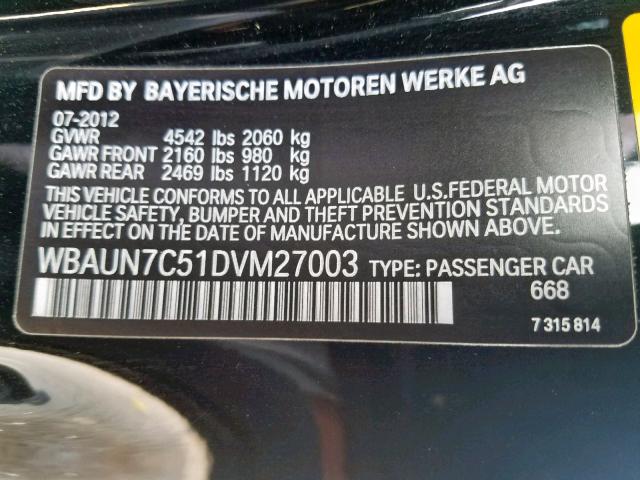 WBAUN7C51DVM27003 - 2013 BMW 135 I BLACK photo 10