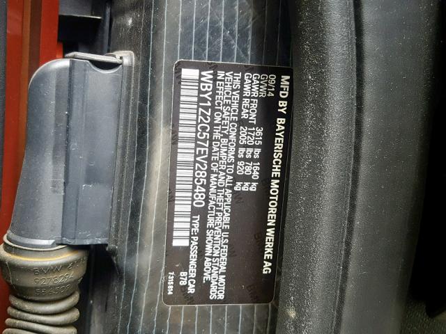 WBY1Z2C57EV285480 - 2014 BMW I3 BEV ORANGE photo 10