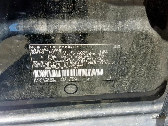 JTMZF31V99D005785 - 2009 TOYOTA RAV4 LIMIT BLACK photo 10