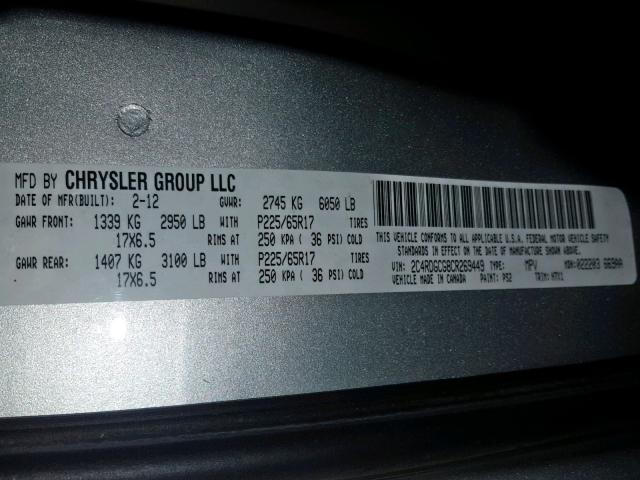 2C4RDGCG8CR269449 - 2012 DODGE GRAND CARA SILVER photo 10