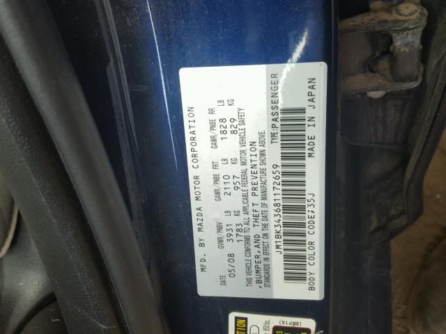 JM1BK343681172659 - 2008 MAZDA 3 HATCHBAC BLUE photo 10