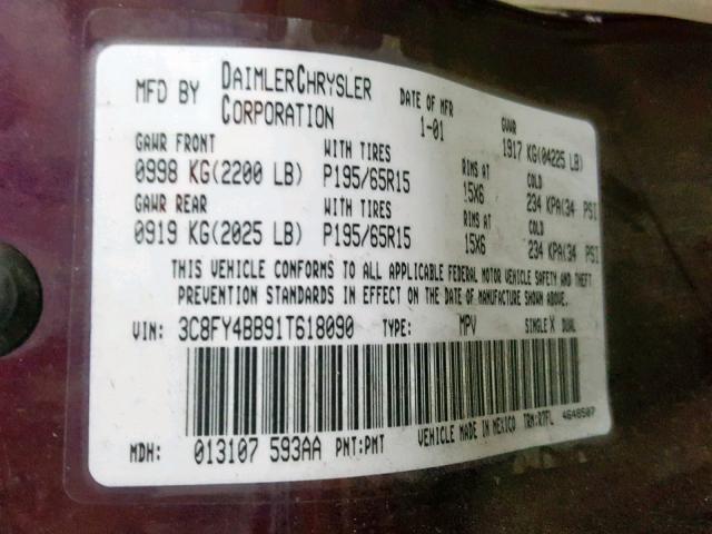 3C8FY4BB91T618090 - 2001 CHRYSLER PT CRUISER PURPLE photo 10