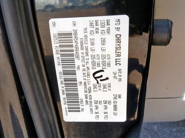 2A8HR54P48R646987 - 2008 CHRYSLER TOWN & COU BLACK photo 10