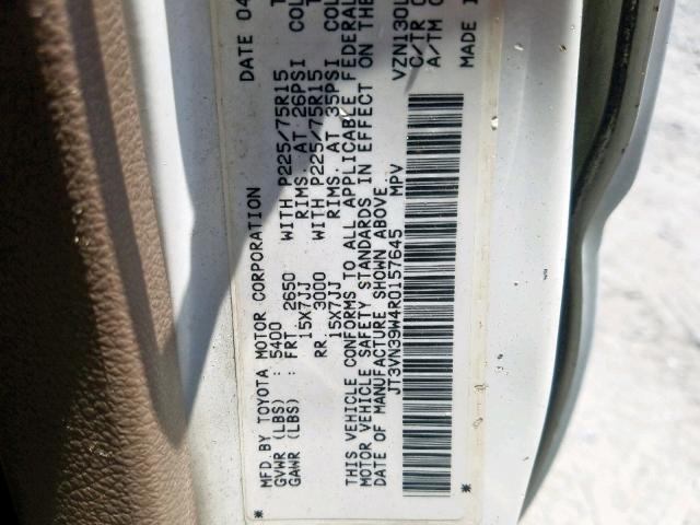 JT3VN39W4R0157645 - 1994 TOYOTA 4RUNNER VN WHITE photo 10