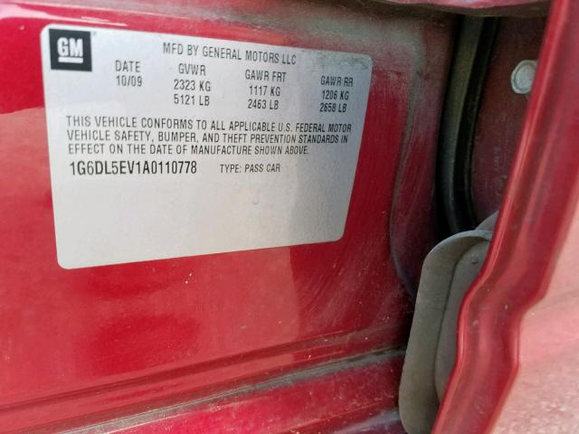 1G6DL5EV1A0110778 - 2010 CADILLAC CTS PERFORMANCE COLLECTION  фото 10