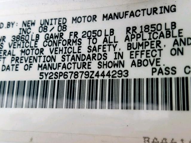 5Y2SP67879Z444293 - 2009 PONTIAC VIBE WHITE photo 10