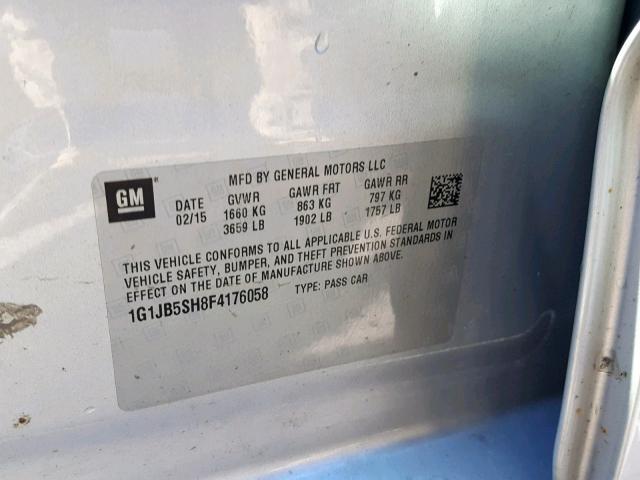 1G1JB5SH8F4176058 - 2015 CHEVROLET SONIC LS 银色 照片 10