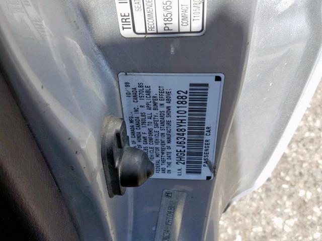 2HGEJ6348YH101882 - 2000 HONDA CIVIC DX GRAY photo 10