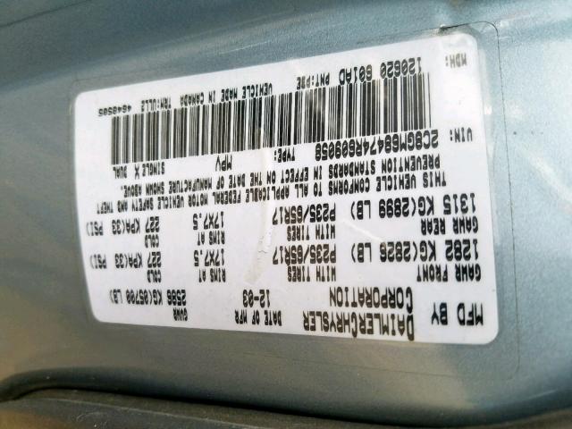 2C8GM68474R609058 - 2004 CHRYSLER PACIFICA BLUE photo 10