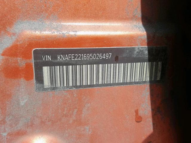 KNAFE221695026497 - 2009 KIA SPECTRA EX ORANGE photo 10