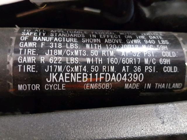 JKAENEB11FDA04390 - 2015 KAWASAKI EN650 B 白色 照片 10