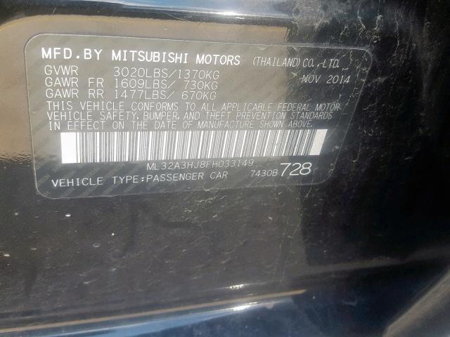 ML32A3HJ8FH033149 - 2015 MITSUBISHI MIRAGE DE BLACK photo 10