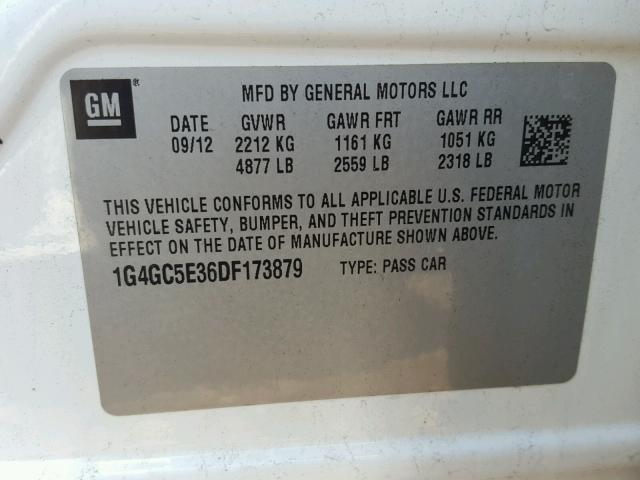 1G4GC5E36DF173879 - 2013 BUICK LACROSSE WHITE photo 10