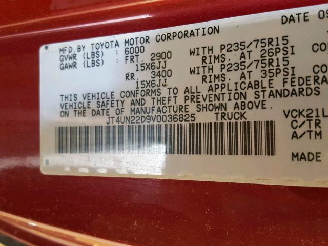 JT4UN22D9V0036825 - 1997 TOYOTA T100 XTRAC RED photo 10