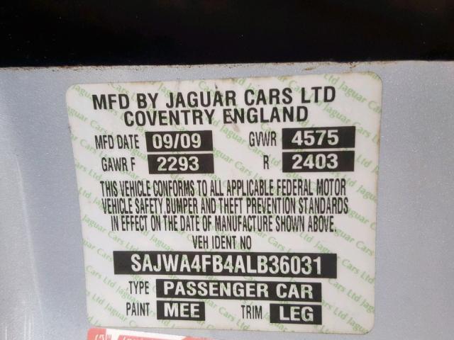 SAJWA4FB4ALB36031 - 2010 JAGUAR XK PORTFOL SILVER photo 10