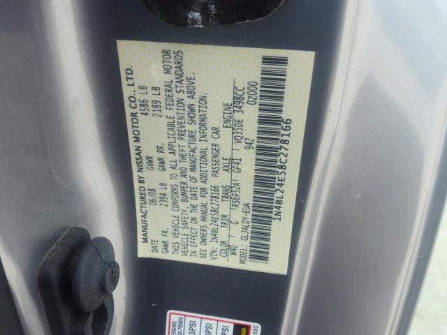 1N4BL24E58C278166 - 2008 NISSAN ALTIMA 3.5 GRAY photo 10