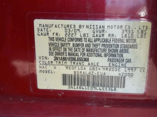 3N1AB61E09L655368 - 2009 NISSAN SENTRA 2.0 RED photo 10