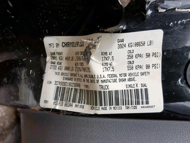 3D7KR26D18G236948 - 2008 DODGE RAM 2500 S შავი ფოტო 10
