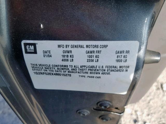 1G2NF52EX4M615278 - 2004 PONTIAC GRAND AM S GRAY photo 10