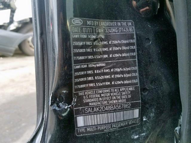 SALAK2D48BA567862 - 2011 LAND ROVER LR4 HSE LU BLACK photo 10