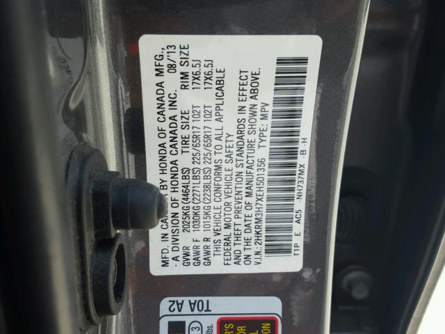 2HKRM3H7XEH501356 - 2014 HONDA CR-V EXL GRAY photo 10