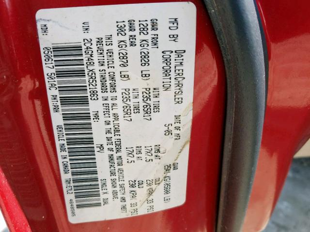 2C4GM48LX5R521863 - 2005 CHRYSLER PACIFICA RED photo 10