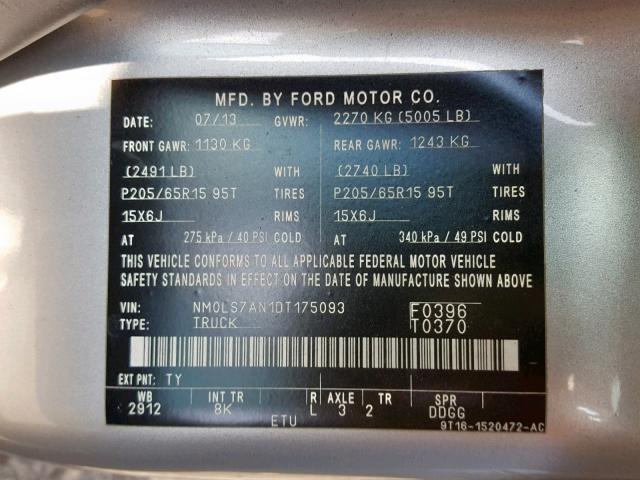 NM0LS7AN1DT175093 - 2013 FORD TRANSIT CO SILVER photo 10
