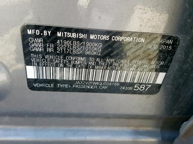 JA32V2FW4GU004166 - 2016 MITSUBISHI LANCER ES GRAY photo 10