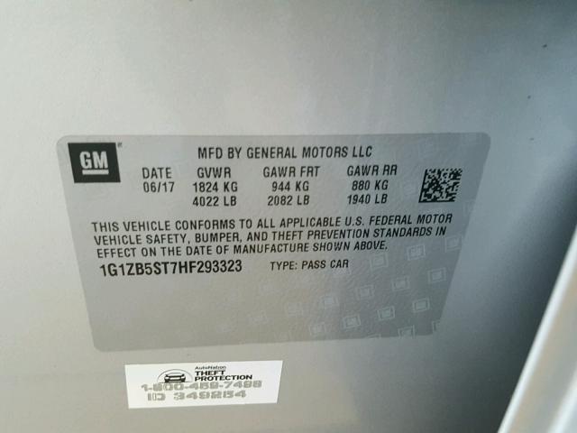 1G1ZB5ST7HF293323 - 2017 CHEVROLET MALIBU LS ნაცრისფერი ფოტო 10