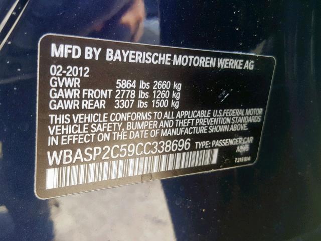 WBASP2C59CC338696 - 2012 BMW 535 XIGT BLUE photo 10