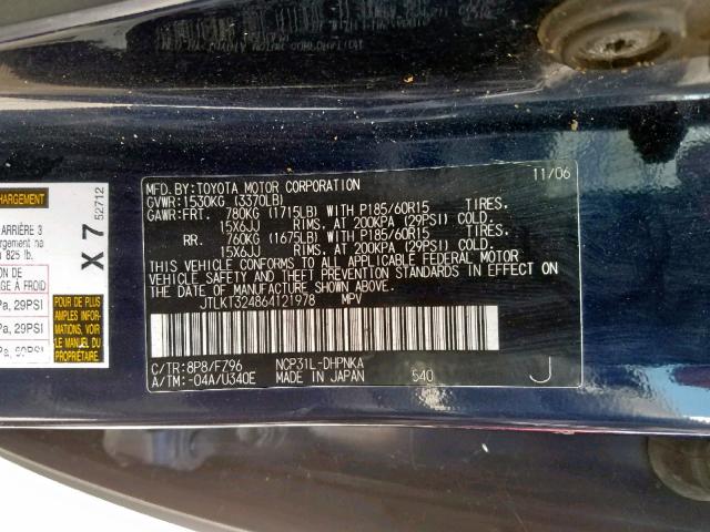 JTLKT324864121978 - 2006 TOYOTA SCION XB 蓝色 照片 10