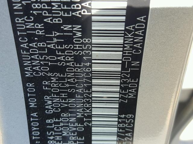 2T1KR32E17C641358 - 2007 TOYOTA COROLLA MA SILVER photo 10