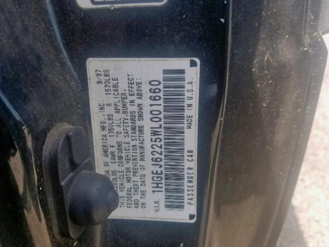 1HGEJ6225WL001660 - 1998 HONDA CIVIC DX BLACK photo 10