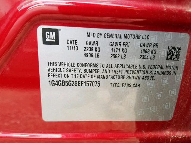 1G4GB5G35EF157075 - 2014 BUICK LACROSSE RED photo 10