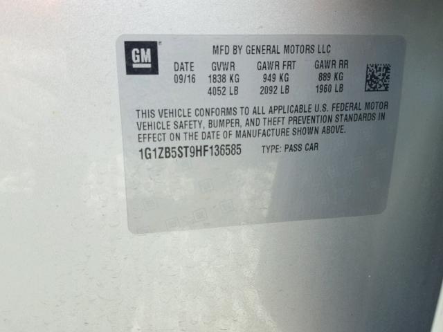 1G1ZB5ST9HF136585 - 2017 CHEVROLET MALIBU LS SILVER photo 10