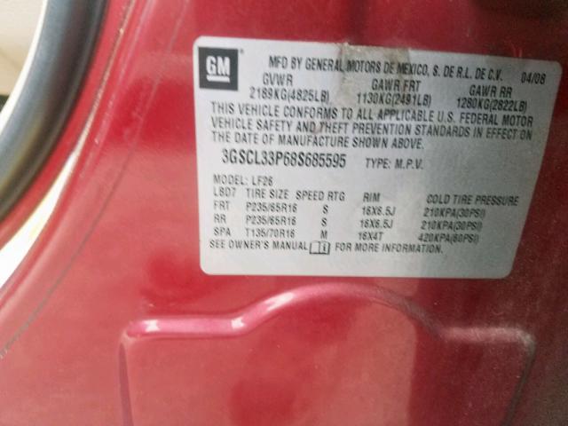 3GSCL33P68S685595 - 2008 SATURN VUE XE RED photo 10